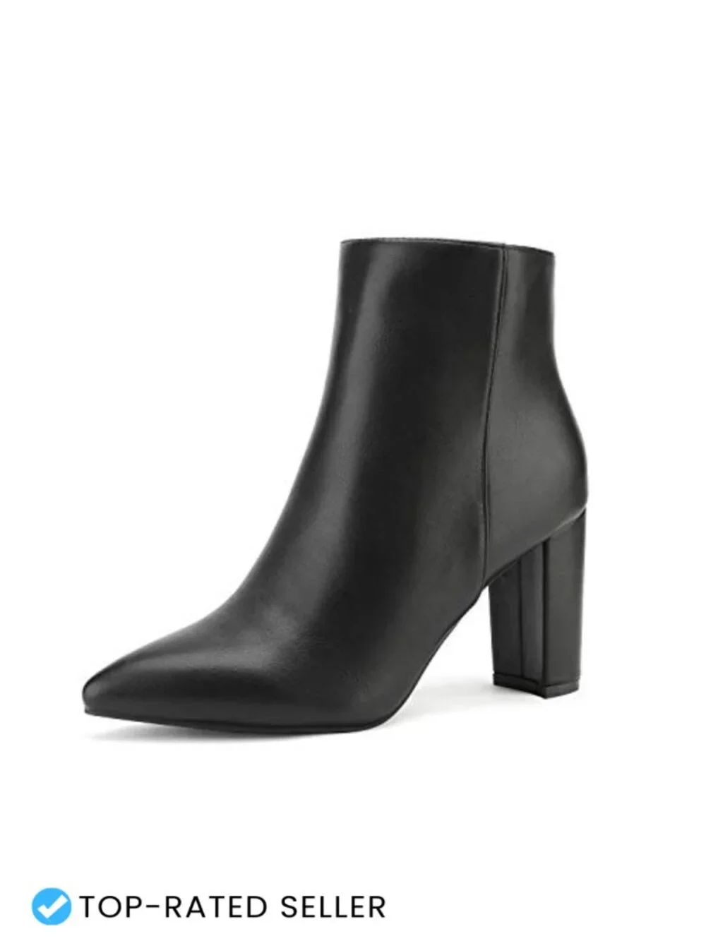 Women's Faux Leather Chunky Heel Ankle Booties with Faux Fur Lining, Zip